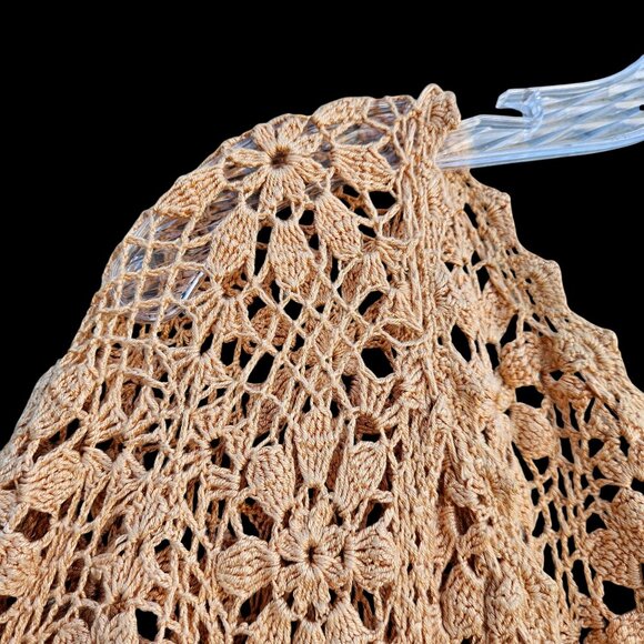 70s Hand Crochet Neutral Beige Maxi Floral Bell Sleeve Boho Volup XL–5X NWOT - Picture 9 of 12